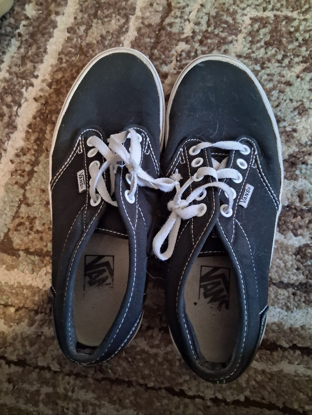 Vans Ladies Black Canvas Low-Top Sneakers with White Laces